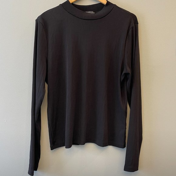 Forever 21 Plus Long Sleeve Ribbed Mock Neck Black Top 2x - Picture 1 of 6